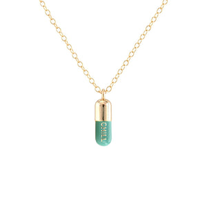 Chill Pill Enamel Necklace - Turquoise/gold