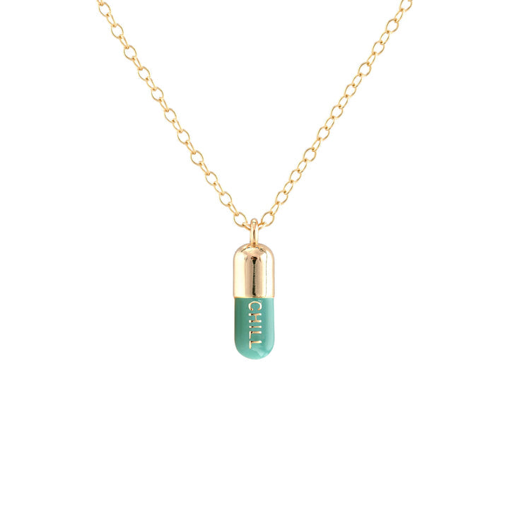 Chill Pill Enamel Necklace - Turquoise/gold