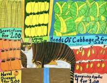 Load image into Gallery viewer, Bodega Cat with Fruits and Vegetables - Simone Johnson
