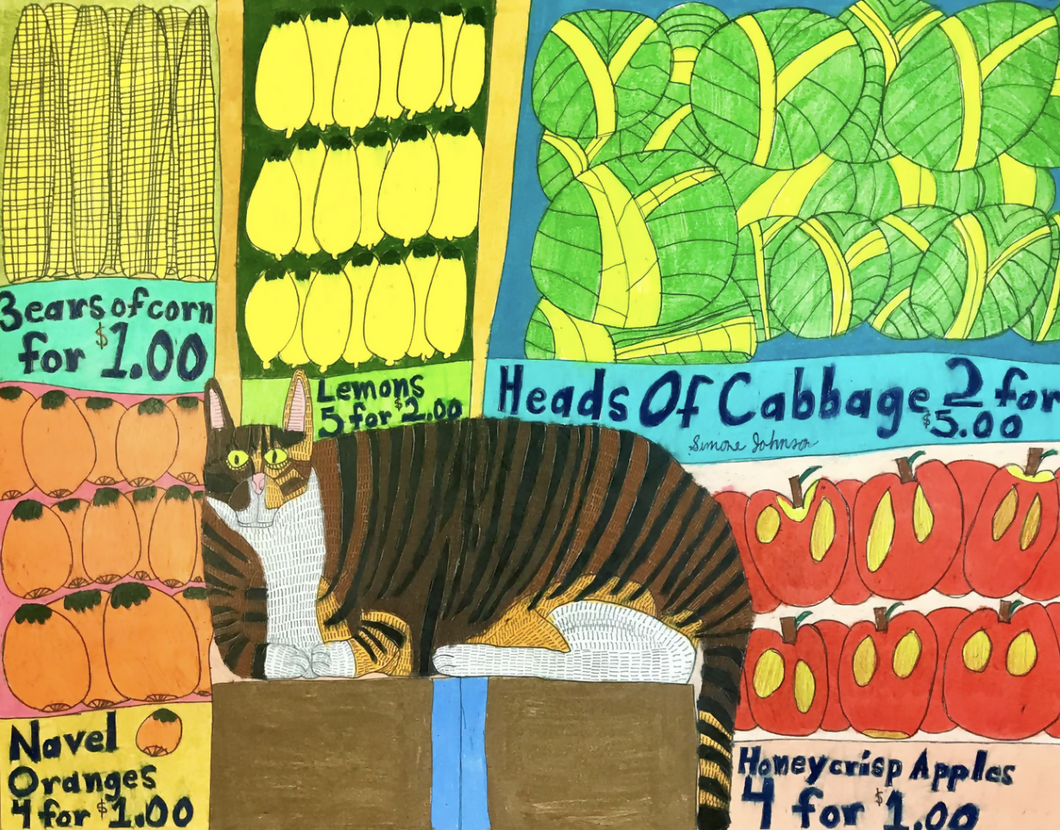 Bodega Cat with Fruits and Vegetables - Simone Johnson